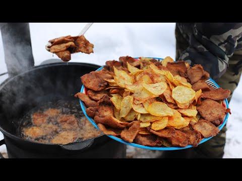 ЧИПСЫ ИЗ МЯСА И КАРТОФЕЛЯ ПОД ПЕННОЕ В КАЗАНЕ