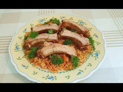 Мясо в маринаде с жареным рисом!