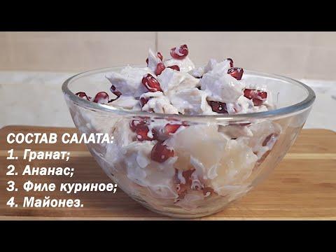 БЫСТРЫЙ САЛАТ С ГРАНАТОМ И АНАНАСОМ. 3-Ингредиента +майонез.