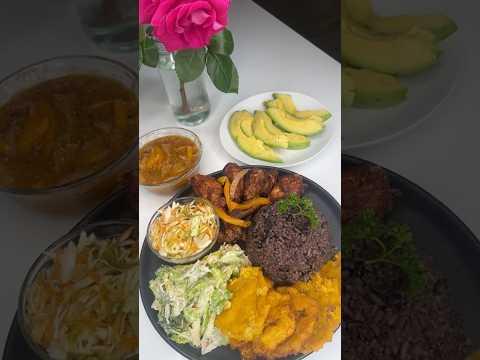 Haitian Black Beans and Rice (Diri kole) with Fried chicken and sauce 