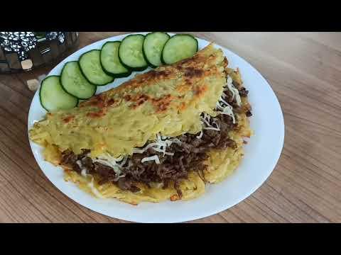 Картофель +фарш = большой драник с мясом .Картофельный блин с фаршем