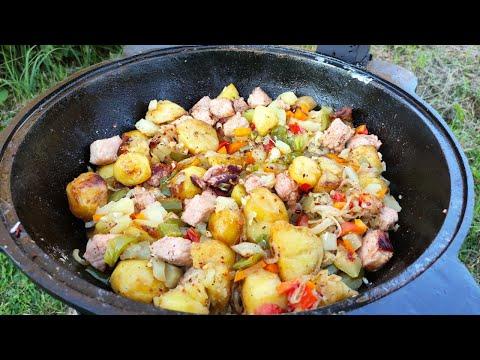 МЯСО С ОВОЩАМИ В КАЗАНЕ НА КОСТРЕ. Такого вы еще не пробовали!!!